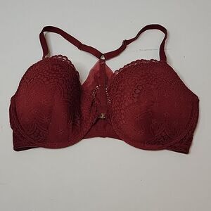 34DD AUDEN FRONT CLOSE LIGHTLY LINED RACERBACK MAROON / RED DEMI BRA